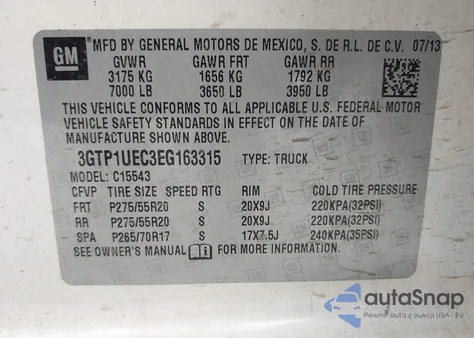 2014 GMC Sierra 1500 Sle z USA, uszkodzony, nr VIN 3GTP1UEC3EG163315